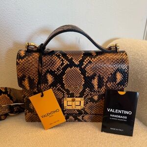 Valentino Snake Skin Top Handle Purse with Removable Strap